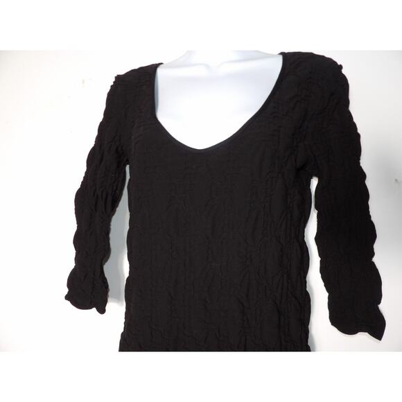 Tees By Tina One Size OSFA Dress Black Crinkle Textured Knee Length Modest Scoop - Picture 3 of 12